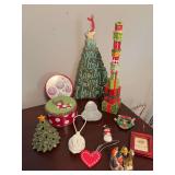 Group of miscellaneous Christmas;the present candle holder is ceramic with a present candle on top