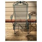 Green wrought iron spring rocker patio chair