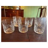 Set up 5- 3 3/8 inch Waterford Lismore rock glasses and an additional crystal rock glass