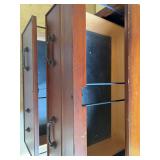 Nice 2 draw file cabinet. ￼ It’s missing bottom right handle and has some wear on edging as shown in photos. 33” x 25” x 31”.