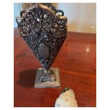 Metal bouquet shaped vase, 3“ x 8“ and a pear hinge metal trinket box