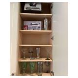 Miscellaneous stemware with a couple of electric wine sets and shakers