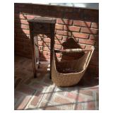 Single handled carrying basket 18” x 10” x 19” and a 10 1/2 x 28 inch single drawer table/plant stand