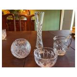 Galway 9 inch Crystal vase,  4 1/2” round vase and a Crystal cream and sugar bowl