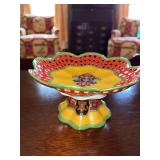 Antique porcelain pedestal bowl 8” x 4 1/4”