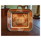 Andrea by Sadek scalloped edged dish 10“ x 9“ orange and green.