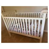 White Pottery Barn Kids wooden baby bed ￼ 57” x 32” x 43 1/2” mattress included