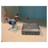 Elephant box 4 3/4” by 3 3/4”  inches and a porcelain 5“ x 6“ HEREND handpainted rooster (Hungary)