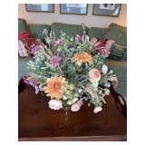 Faux Flower Arrangement in crystal case 21“ x 21“