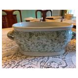 19” x 7” green ￼and white ceramic handled planter