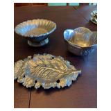 6 1/2 and 5 inch pewter bowl with a 8 inch Arthur Court leaf