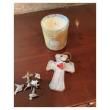 Vanilla Musk Candle with a pottery cross and six miniature candle holders