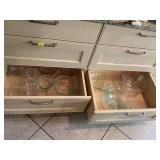 Grouping of mixing bowls,  candleholders and trays. The two on the bottom right are plastic. Everything else is glass with a three-piece Pyrex mixing bowl set. ￼
