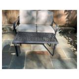Hampton Bay metal patio table by 20 1/2“ x 18 1/2“ has cover