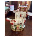 Staffordshire girl sitting on spaniel 5 1/2” x 6 1/2”