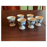 Vintage Bing & Grondahl blue fluted porcelain egg cups. Set of six.