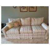Blue green and beige striped couch 73“ x 34“ x 32“ the seat is 16 1/2 inches from floor. Pillows included