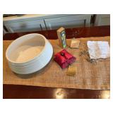 11 1/2 inch round white planter with a few accessories