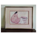 Lithograph print titled "Tonto Pot - State II" by Navajo artist R.C. Gorman, created in 1979. 10 1/4" x 8 1/4". Gold tone frame.