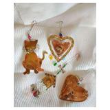 Set of 4 handcrafted copper and wire hanging decorations.