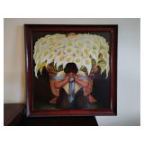 "El Vendedor de Alcatraces" (The Flower Seller) by Mexican artist Diego Rivera, nicely framed, 27 1/2" W x 27 1/2" T.