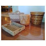 Wicker baskets, tray, plant holder