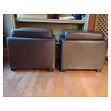 Pair Tate Storage Ottoman Dark Brown Compact Seating, Side Table, Non-Marking Feet, 16 1/2" T x 18" x 18". They do have few wear marks see pics.