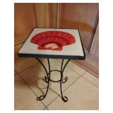 Wrought Iron and Ceramic Tile Side Table, pink shell cream crackle, cute curvy legs. 19 3/4" T x 12" x 12".