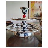 MacKenzie-Childs Courtly Check Enamel Two-Tier Sweet Stand. 8" T