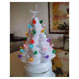Light Up Christmas Tree White Ceramic, battery operated, works. 10" T.