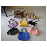 Bonus Selection Colorful gently worn Purses and a Duffle, 8 pcs. ***Including a vintage Brighton black pebbled leather handbag, often referred to as the "Paris Peekaboo" or a "Zip Hearts" organizer sh