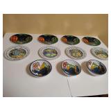 3 Vintage Himark Celina Portugal Hand Painted Bowls, 4 Cafe Paris luncheon plates have an ever so slight ovalness to them, 4 Paris Street Entertainers luncheon plates.