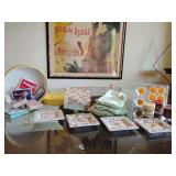 Bridge anyone?, 9 packs Playing Cards, Mini Plates, Mint Silk Napkins and tablecloth, delicious smelling Candles, Vintage Card Games book.