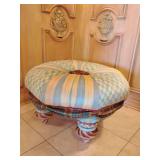 Mackenzie Childs Round Tufted Ottoman Tuffet 21" H x 31" Across