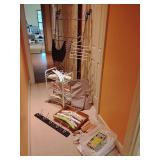 Closet: Over door 12 pair shoe rack, white wire 3 tier rolling organizer, scarf/belt specialty hangers, 20 padded satin hangers, S hooks, 4 cedar hang ups, 20 wonder hangers, wall mounted hat/coat rac