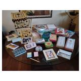 Stationary, Boxes of note cards, Writing books, Drawing Pad, Thank you notes, Little note pads, Envelopes and 2 Decorative Storage/Gift Boxes.