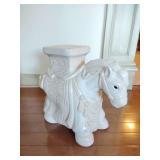 White ceramic horse-shaped garden stool or plant stand, often referred to in vintage contexts as a "petite pony" or "horse garden seat". 16" T x 9" W x 20" L