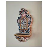 Portuguese ceramic holy water font (stoup) from Coimbra, Portugal. 3" x 6"