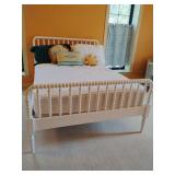 Crate & Barrel Jenny Lind White Wood Spindle Kids Bed, known for its iconic turned wood spindle design. Overall Dimensions
Width: 56.75"
Depth: 78.75
Height: 43.5" .Includes Beautyrest Mattress, mattr