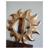 Vintage celestial sunburst wall mirror by Pier 1 Imports, 15" across.