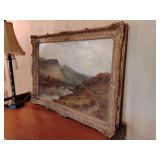 Painting "The Banks of the Tay" by Alfred de Breanski Sr. British 1852-1928, landscape painter of Welsh and Scottish Highlands, 35" x 25".