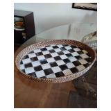 MacKenzie-Childs Courtly Check Rattan & Enamel Serving Tray. 15" x 11".