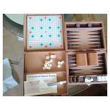 Small Vintage Backgammon Game Faux Leather Case and Small Vintage Scrabble game set, by Selchow & Righter Co.