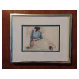Print "Woman with Concho" by  Navajo artist R.C. Gorman, framed and matted, 10 1/2" x 8 1/2".