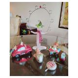 Selection Glass Christmas Ornaments & a Snowman Christmas Card Holder. Volkswagen has crack in top. 6 pieces.