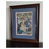 Reproduction "Bal du moulin de la Galette" by Renoir, matted, dark wood frame, 12" x 14".