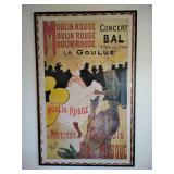 Reproduction of the famous 1891 lithograph poster "Moulin Rouge: La Goulue" by artist Henri de Toulouse-Lautrec. 62 1/2" x 40 1/2".
