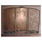 3 Gorgeous Champagne Chinoiserie Panels, they are large, middle panel is 95" L x 41" W the top is curved, the side panels are 92" L on the long side and 41" W. They are framed and hung, will take two 