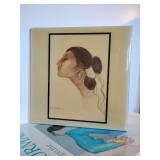 Ceramic art tile by renowned Navajo artist R.C. Gorman, "Turquoise Earring", 8" x 8". Book listed in a separate lot.