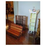 Vintage Wooden Shadow Box, Department 56 Krinkles Angel Shelf 2 Feet Tall,  Mini Bench 15". W